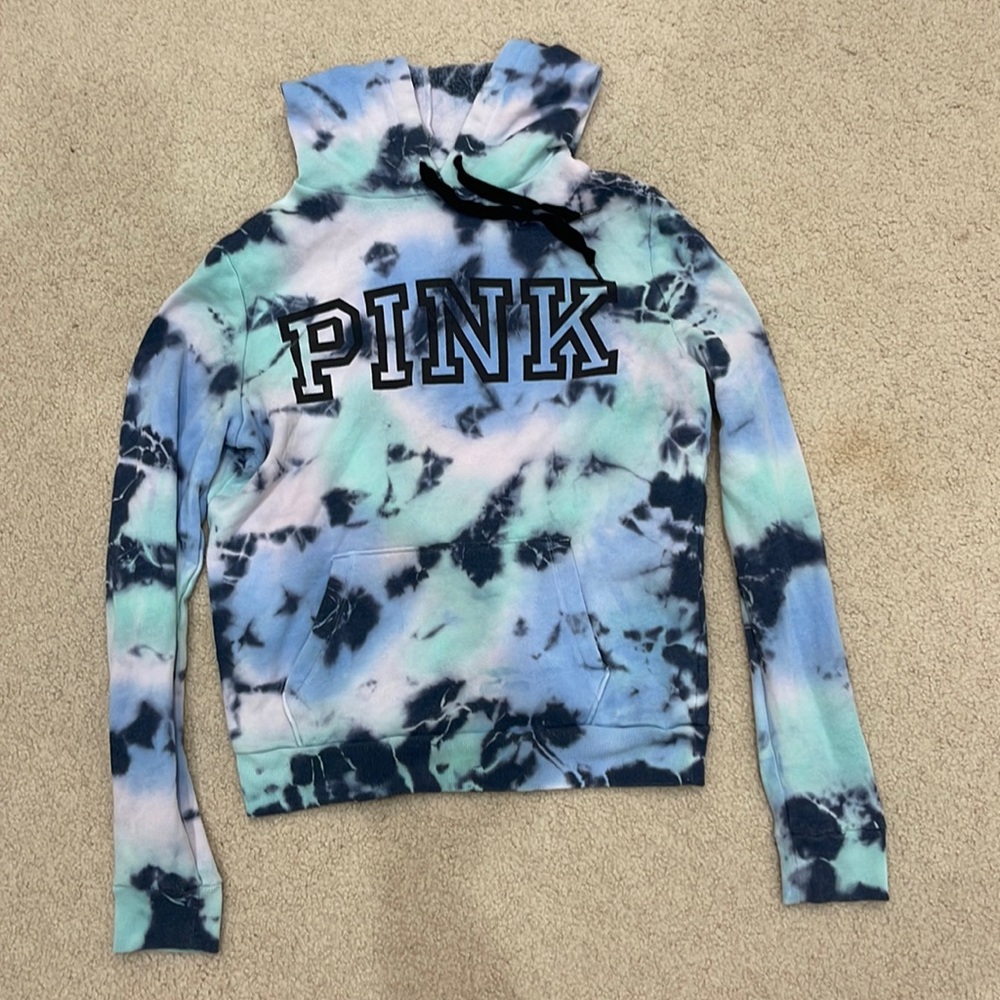 Victoria’s Secret PINK blue, teal, and purple tie-dye hoodie